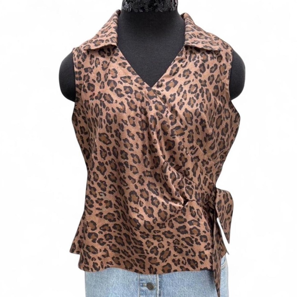 Leopard print wrap v neck blouse